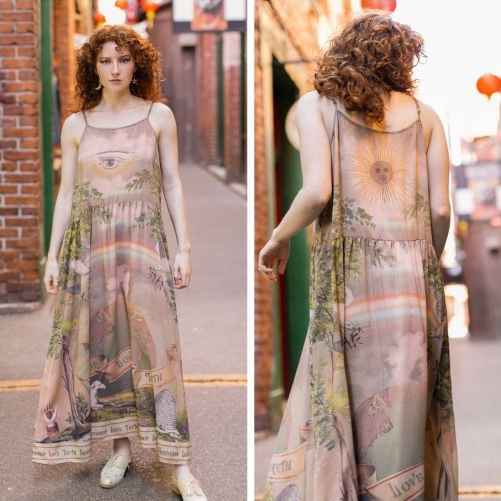 Market of Stars Bohéme Slip Dress Friendship Love & Truth Vintage Maxi Sz S/M - Picture 1 of 5